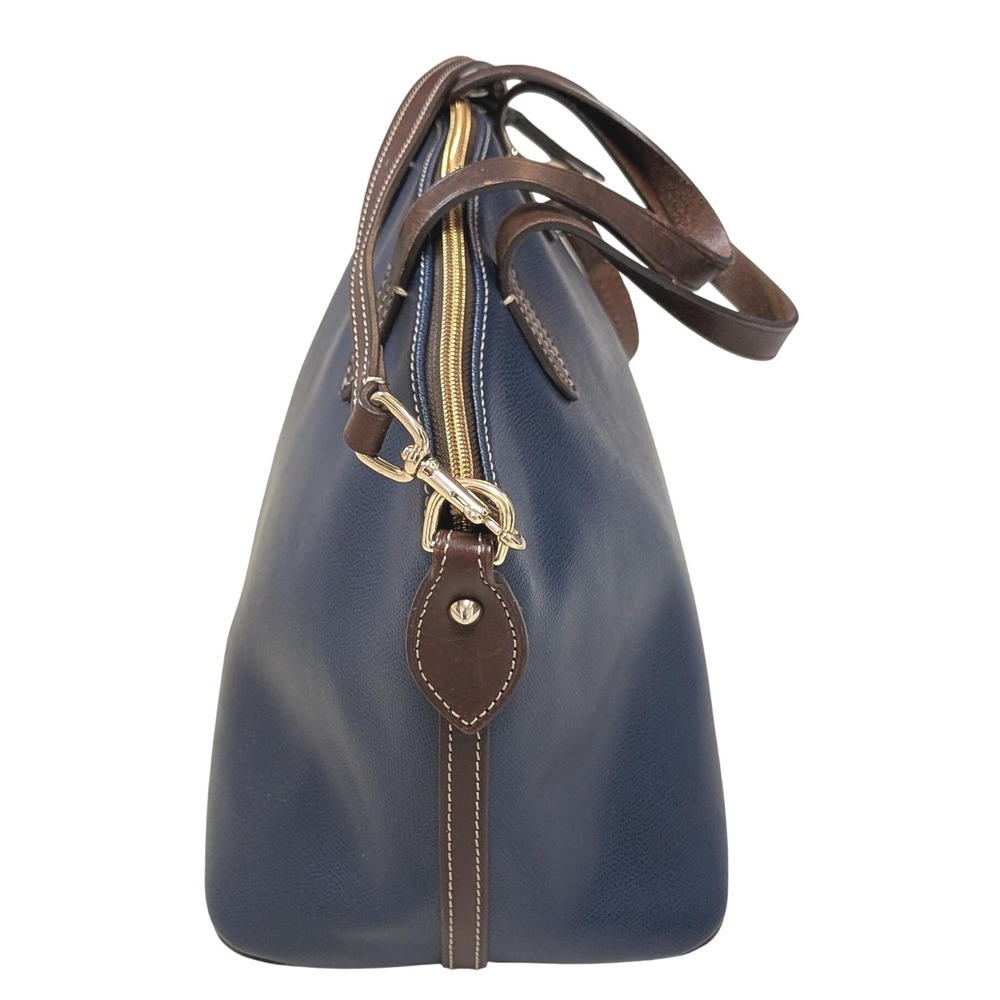 Dooney & Bourke Pebble Grain Leather Zip Top Tote Navy Blue / Brown Crossbody - Picture 5 of 13